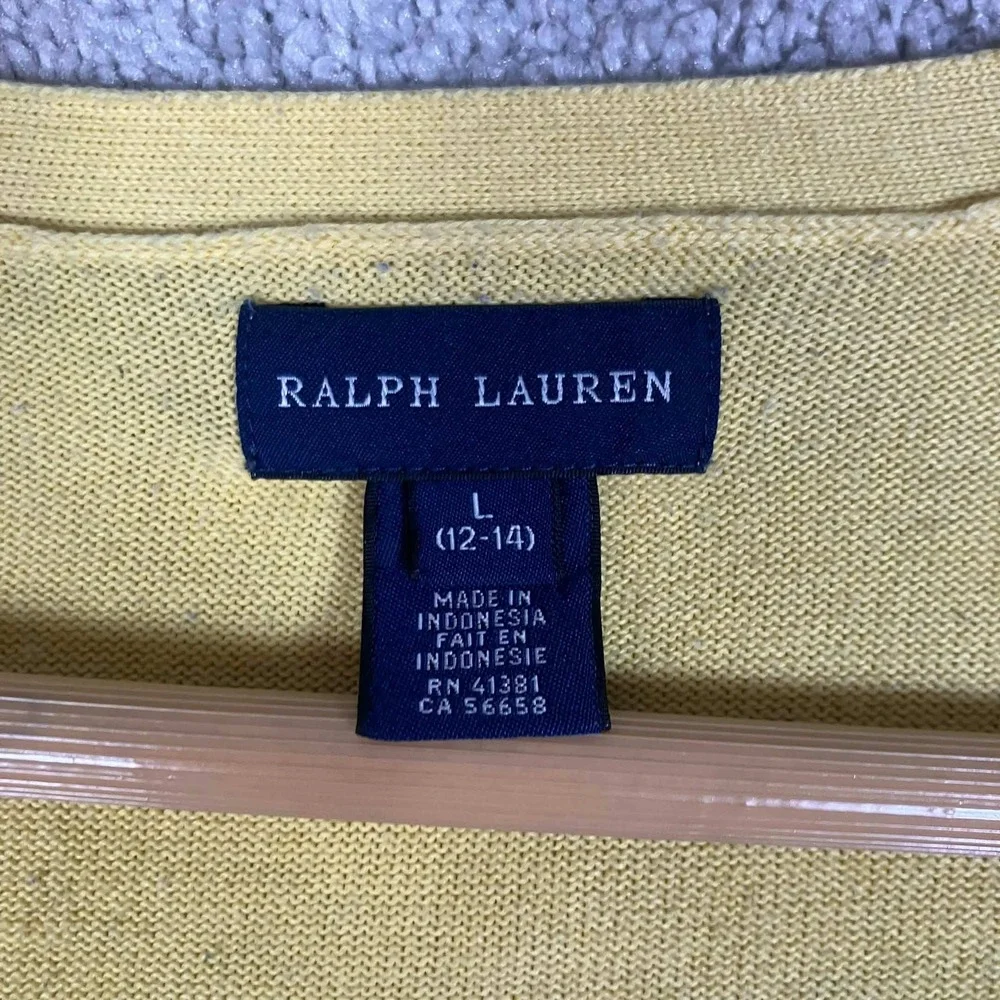 Ralph Lauren Sweater Girls Yellow Button Front Long Sleeve Pony Size 12/14
